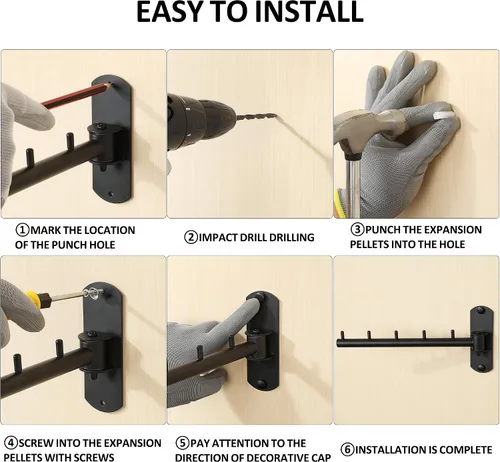 Vista 6 de Mooche - Percha giratoria para ropa, gancho de barra para colgar prendas montado en la pared, estante plegable resistente para secar, sistema