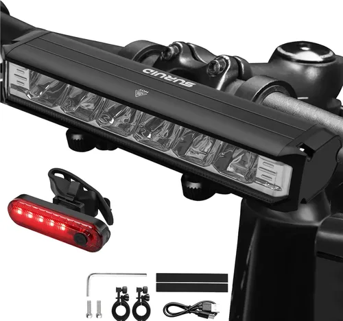 Vista 10 de Suruid Luz LED súper brillante para bicicleta, faro de bicicleta recargable USB, faro de bicicleta impermeable, faro de bicicleta impermeable, luz
