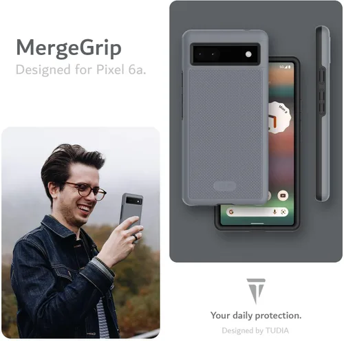 Vista 7 de TUDIA MergeGrip [grado militar] Funda protectora para Google Pixel 6a (2022), [probada en caídas], de doble capa, a prueba de golpes, delgada, Gris