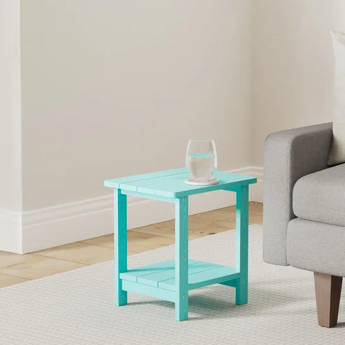 Vista 2 de LUE BONA - Mesa auxiliar de exterior Adirondack, mesa auxiliar de patio de 2 niveles Aruba Blue HDPS, mesa auxiliar resistente a la intemperie, mesa