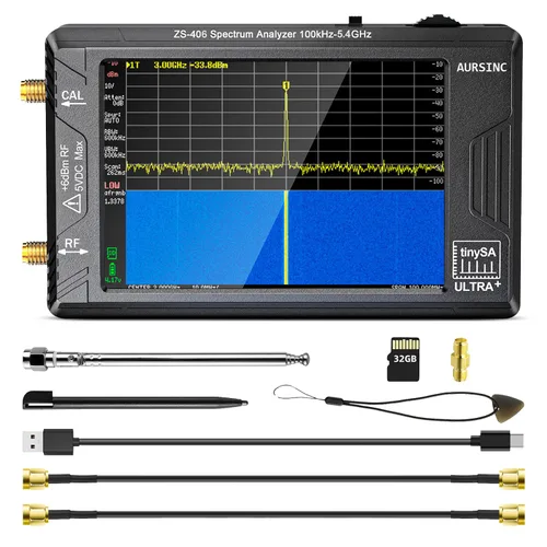 Vista 10 de AURSINC TinySA Ultra+ ZS406 - Analizador de espectro con atenuador RF tipo N de 50 W