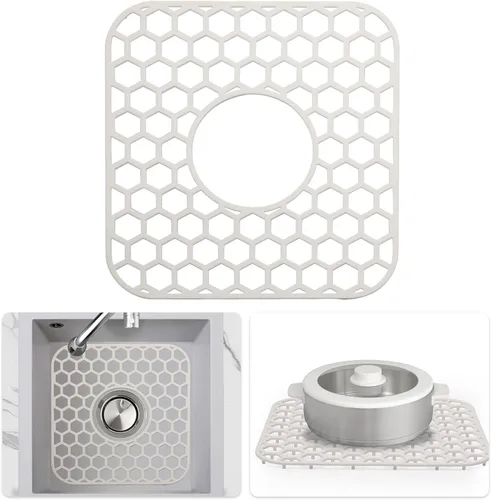 Vista 32 de Bestjing Paquete de 2 protectores de silicona para fregadero de cocina, accesorio de rejilla de cocina de 12 x 11 pulgadas, tapete antideslizante