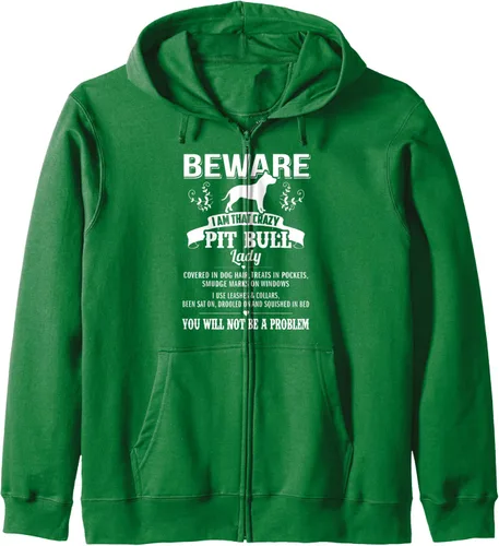 Vista 6 de Beware Crazy Pit Bull Dog Lady Funny Puppy Lover Zip Hoodie Negro