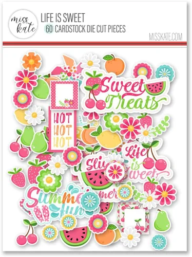 Vista 2 de Troqueles de papel – Life is Sweet – para verano – Más de 60 troqueles – 80 libras de cartulina – por Miss Kate Cuttables