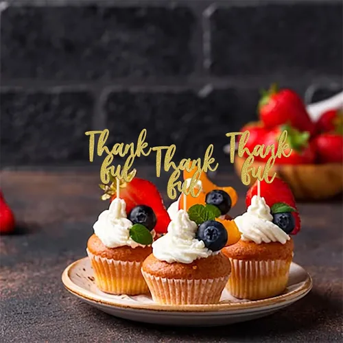Vista 5 de Rsstarxi Paquete de 24 adornos para cupcakes con purpurina con purpurina para dar gracias, decoración de pasteles para el día de Acción de Gracias