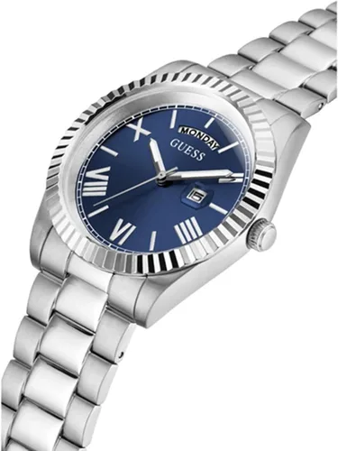 Vista 4 de GUESS Reloj para hombre de 1654in - Correa plateada tono marrón chocolate con esfera plateada Tono plateado Classic