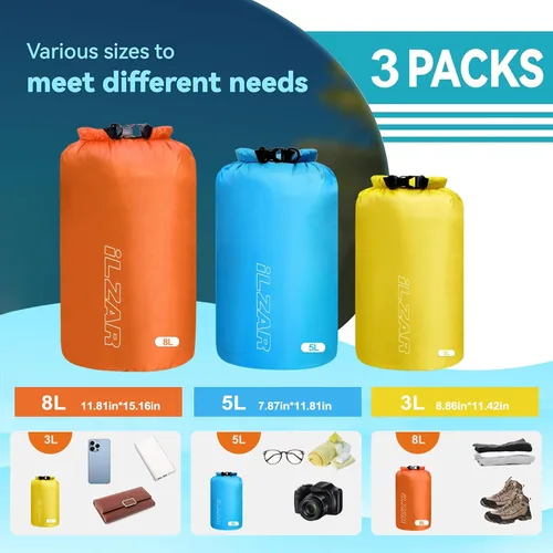 Vista 2 de 6 bolsas secas impermeables, bolsas secas ligeras para kayak, impermeables, bolsa impermeable al aire libre para kayak, senderismo, canotaje