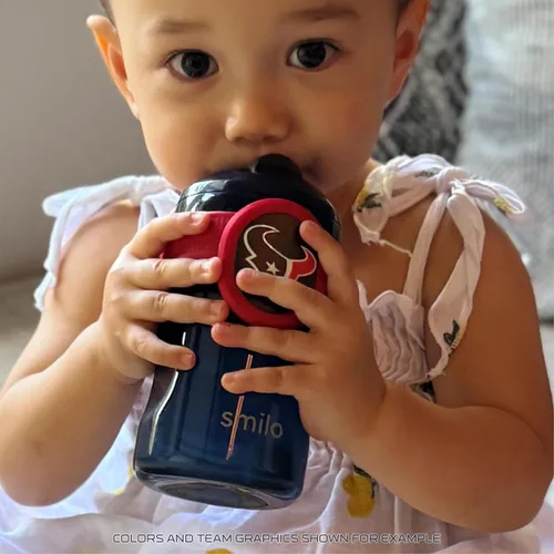 Vista 2 de Smilo Vaso con popote de Arizona Cardinals con licencia oficial de la NFL, para bebés y niños pequeños, con popote de silicona ponderado y capacidad