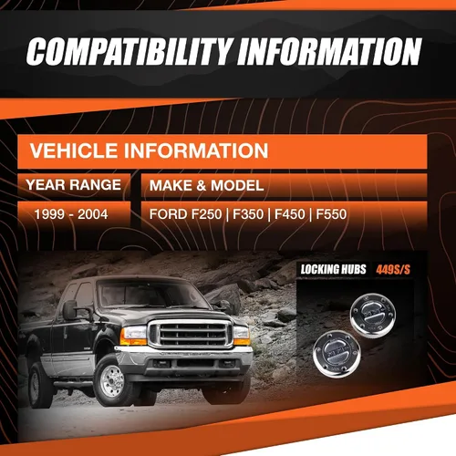 Vista 2 de MILE MARKER 449S/S Par de cubos de bloqueo premium que se ajustan a F250 F350 F450 F550 1999-2004 Confiables en condiciones extremas todoterreno
