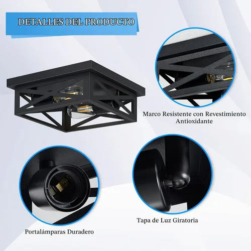 Vista 4 de SKEJAO Lámpara de techo de montaje empotrado negra, 2 luces cuadradas para pasillo, montaje de techo para granja, cocina, pasillo, dormitorio