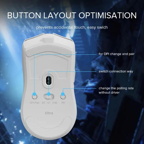 Vista 8 de DeLUX Mouse para juegos M800 Ultra inalámbrico, Nordic 52840 MCU, PAW3395 26000DPI, frecuencia de sondeo de 1000 Hz, 1.94 oz ligero, conexión