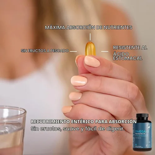 Vista 5 de Aceite de pescado Omega-3 Supreme 1400 mg. Certificado MSC +75% Omega-3s 1050 mg, 644/336, sin eructos de pescado y absorción mejorada Destilado