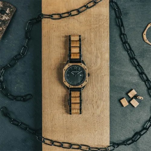 Vista 4 de Relojes de madera de barril de vino de roble francés para hombre, Francés