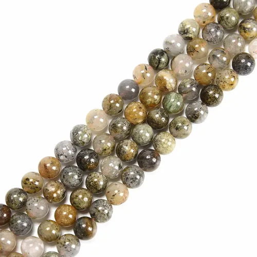 Vista 2 de JM Design Cuentas redondas lisas de jade dendrítico natural, tamaño de 0.236 in, 15.5 pulgadas, hebra para la fabricación de joyas