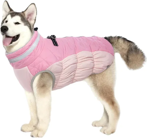 Vista 57 de Lelepet Abrigo cálido para perro, abrigo de invierno para perro, chaqueta impermeable para perros con arnés integrado reflectante de forro polar