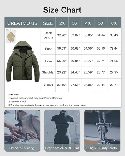 Vista 7 de CREATMO US Chaqueta acolchada de invierno para hombre grande y alta, impermeable, abrigo de burbujas, parka de esquí hinchada con capucha
