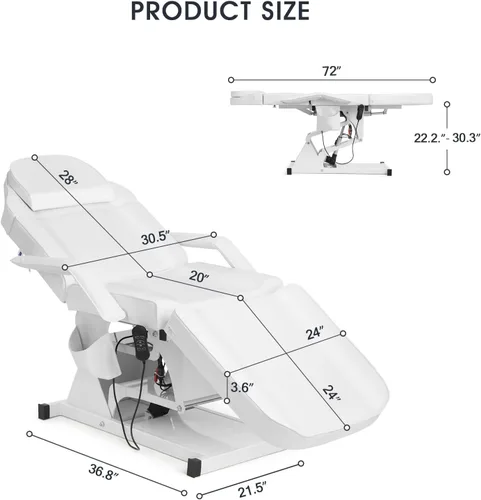 Vista 6 de Cama facial Artist hand para esteticista, mesa de masaje, cama de belleza médica con ajustes eléctricos de 3 motores, procedimiento de tatuaje Blanco