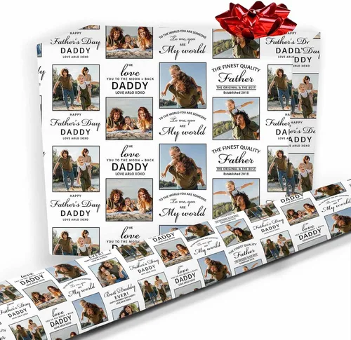 Vista 17 de COLORSFORU Papel de regalo personalizado de feliz cumpleaños con foto de nombre: fabricado en EE. UU., rollo de papel de regalo personalizado, papel