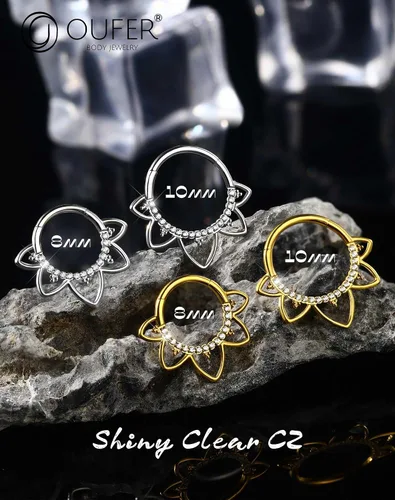 Vista 3 de OUFER Joyería para Piercing Daith, Aretes Daith de Acero Inoxidable 316L, Arete de Aro Daith con Diseño de CZ Transparente 16G, Joyería