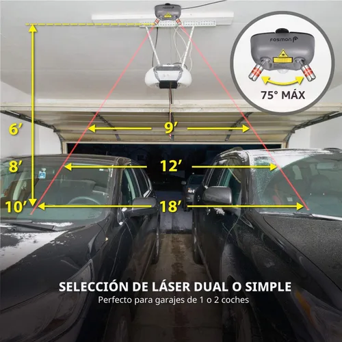 Vista 4 de Fosmon, Sistema de Guía de Asistencia de Estacionamiento de Garaje de Ángulo Más Amplio con Láser Dual, Sensor de Estacionamiento Ajustable de 360