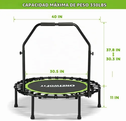 Vista 2 de ONETWOFIT Foldable Mini Bungee Rebounder Trampoline for Adults with Handle 40"/45" Silent Mini Trampoline Indoor/Garden Exercise Fitness