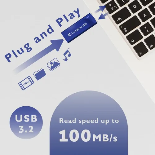 Vista 3 de LinkMore Unidad flash USB 3.2 de 64 GB EJECT32, velocidad de lectura de hasta 100 MB/s, diseño retráctil