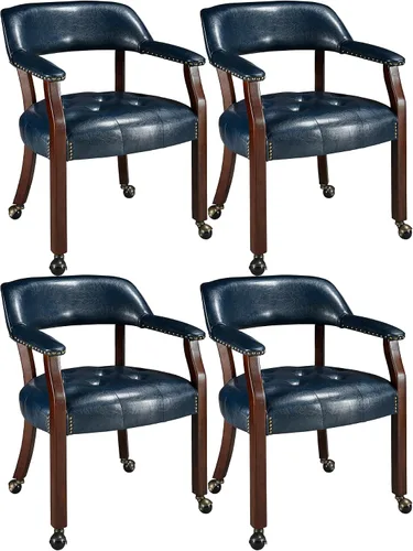 Vista 25 de LEEMTORIG Juego de 2 sillas de comedor con ruedas y brazo, sillas de comedor grandes con ruedas, silla de mesa de póquer de madera maciza, 26