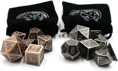 Vista 6 de Dos juegos de rol de dados de metal con baúl de almacenamiento para juegos de mesa