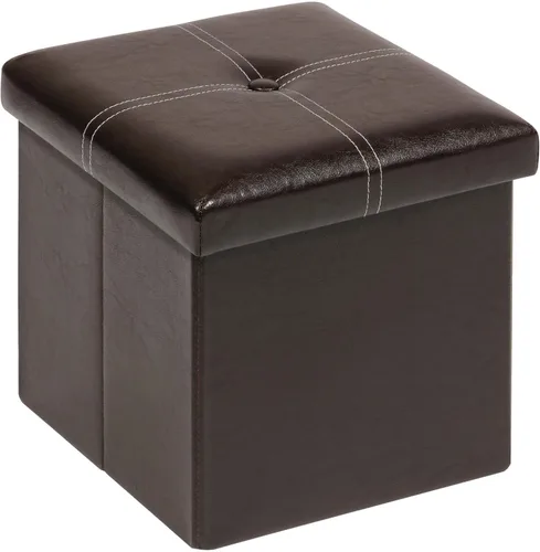 Vista 8 de B FSOBEIIALEO Otomana de almacenamiento con cuero sintético plegable pequeña cuadrada reposapiés mesa de café negra 11.8"X 11.8" X 11.8