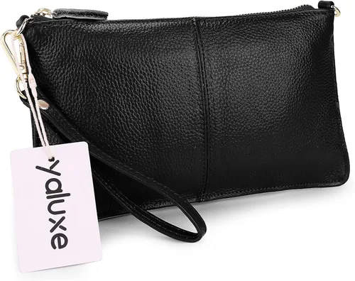 Vista 8 de YALUXE Clutch Wristlet - Cartera de piel auténtica con bloqueo RFID y cadena de hombro