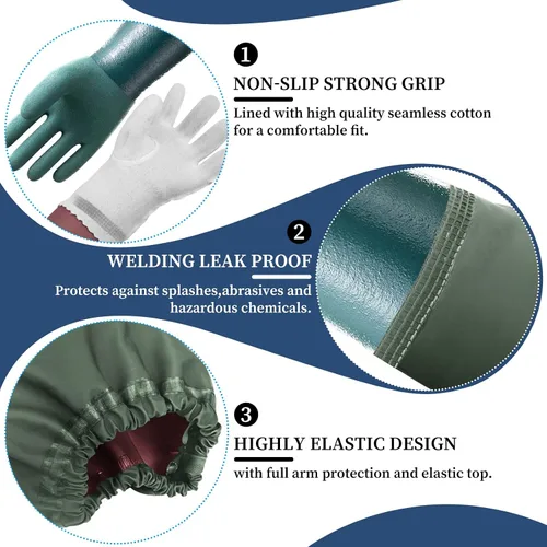 Vista 3 de Guantes largos de goma resistentes a los productos químicos, impermeables y resistentes para trabajos con ácido químico