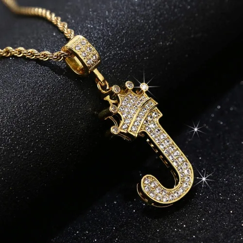 Vista 2 de Collar con letras A-Z para hombres y mujeres chapado en oro de 18 quilates con letras colgantes con cadena de 23 Hip Hop alfabeto nombre joyería