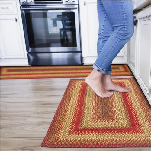 Vista 102 de Homespice Apple Pie - Alfombra ovalada roja de 2 x 3 pies, alfombra de cocina trenzada para decoración primitiva y rústica, reversible, yute sin