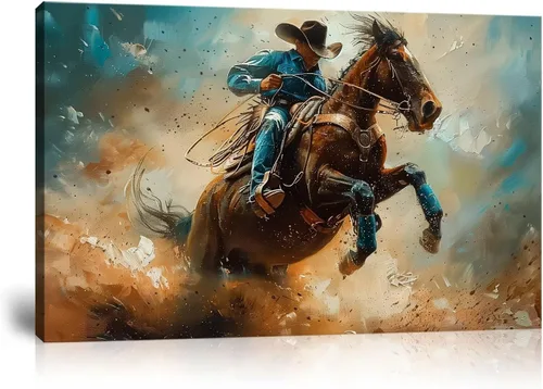 Vista 8 de Arte de pared de vaquero occidental Imágenes de mujeres vaquero Impresiones Póster de lienzo del suroeste Arte de decoración de pared occidental