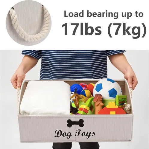Vista 3 de Geyecete - Cajas grandes plegables de tela para almacenamiento de juguetes de perro, organizadores trapezoidales con asa de cuerda trenzada, cestas