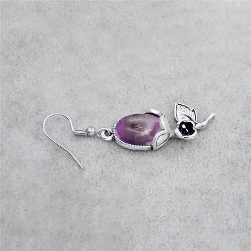 Vista 5 de Natural Stone Amethysts Quartz Rose Flower Pendant Earrings For Women Antique Silver Plated Tiger Eye Fashion Earring Jewelry