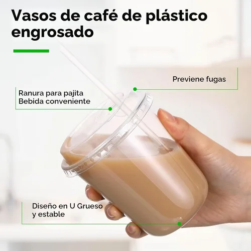 Vista 4 de Ziliny 50 juegos de vasos de plástico transparente con tapas y pajitas, vasos desechables para café helado a granel PET para vino, cóctel, batido