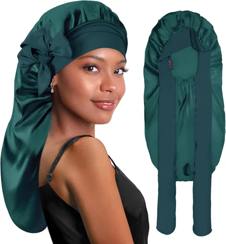 Vista 13 de BONNET QUEEN Braid Bonnet Silk Bonnet Foldable Extra Long Wrap for Braids Satin Bonnets with Tie Band Long Sleep Cap