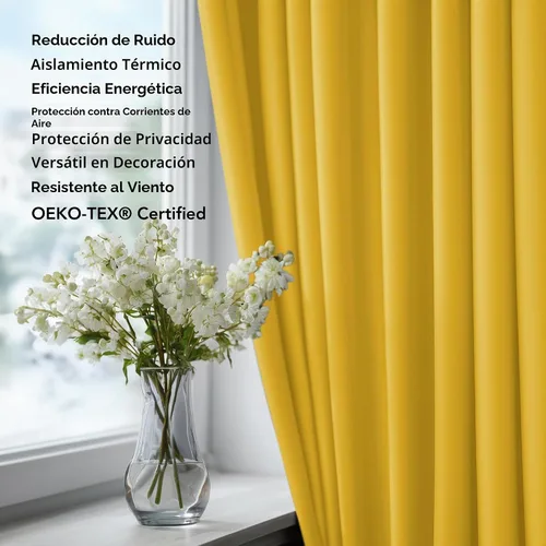 Vista 4 de Deconovo Cortinas Opacas con Pestaña Trasera Sólida y Bolsillo para Barra, Cortinas de Ventana Opacas con Aislamiento Térmico para Sala de Estar