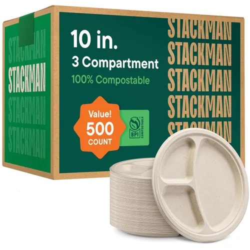 Vista 7 de Platos de papel 100% compostables de 7 pulgadas [1000 unidades] - Platos de postre resistentes - Bagazo sin blanquear de color marrón natural