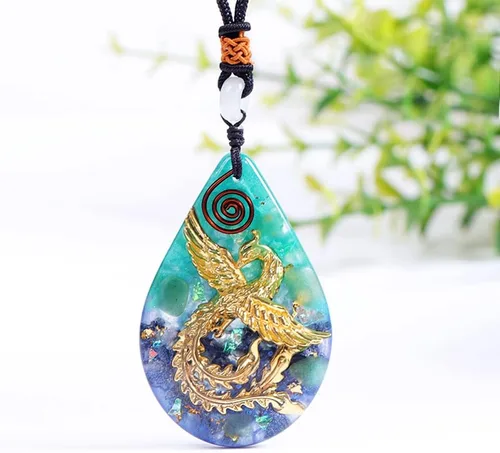 Vista 5 de Colgante fénix para mujer, collar de orgonita Energía Collar de cristal curativo de aventurina verde, Pendant Size6*4*0.7cm, Cristal, aventurina
