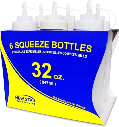 Vista 10 de New Star Foodservice Botella transparente para apretar de 16 onzas, boca ancha, paquete de 6