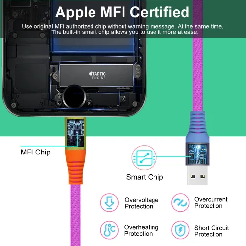 Vista 2 de Cable de carga para iPhone, [certificado MFi de Apple] 3 pies colorido gradual USB A a Lightning cable de carga rápida de nailon trenzado