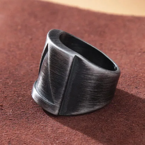 Vista 6 de Anillo retro simple vikingo Valknut triangular, nórdico, de acero inoxidable, para hombre, anillo vikingo, joyería de moda, negro, 10