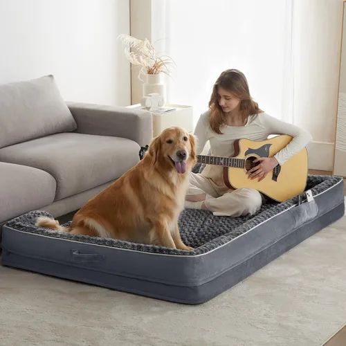 Vista 16 de WNPETHOME Camas para perros de gran tamaño, sofá cama ortopédica lavable para perros con forro impermeable y parte inferior antideslizante para Gris