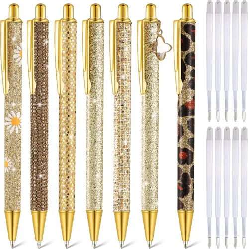 Vista 7 de Sherr 7 bolígrafos elegantes para mujer, lindos bolígrafos de purpurina brillantes con 10 recambios de tinta negra, bonitos regalos para niñas