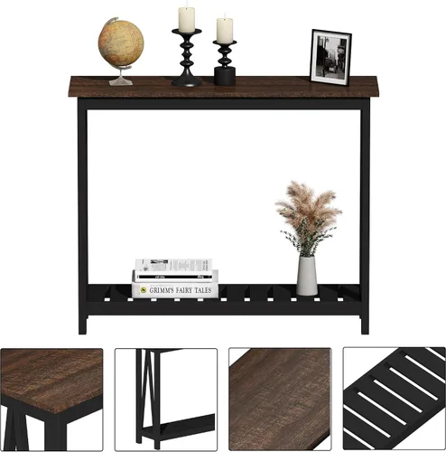 Vista 6 de ChooChoo Mesa de Consola para Entrada, Mesas de Sofá para Sala de Estar Estilo Granja, Mesa Estrecha para Pasillo y Vestíbulo con Estante, Negro