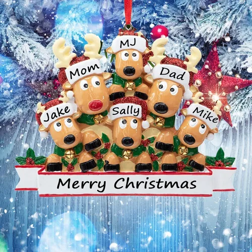 Vista 3 de Adornos de Navidad Personalizados 2025 Familia de 2/3/4/5/6/7/8 Ciervos Adornos de Navidad Nombre Personalizado Regalos Personalizados para Árbol