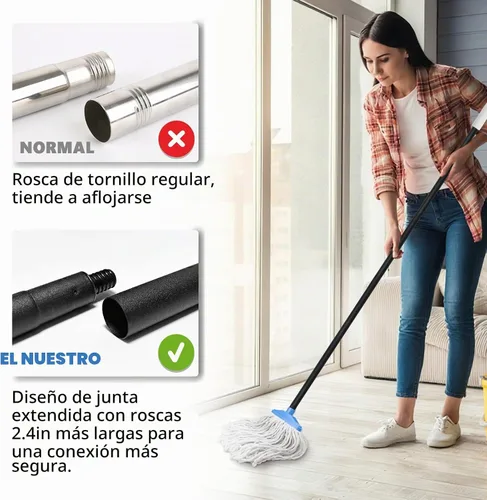 Vista 5 de Trapeadores de algodón para interiores para limpieza de suelos, con mango de hierro ajustable de 53.7 pulgadas, mopas regulares para limpiar la sala