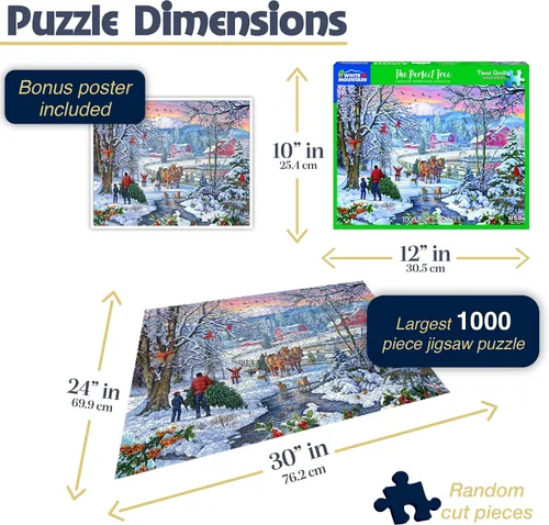 Vista 3 de White Mountain Rompecabezas de 1000 Piezas Jigsaw Puzzle Vacaciones de Invierno Navidad para Adultos y Niños 24"x30" Piezas Grandes - El Árbol